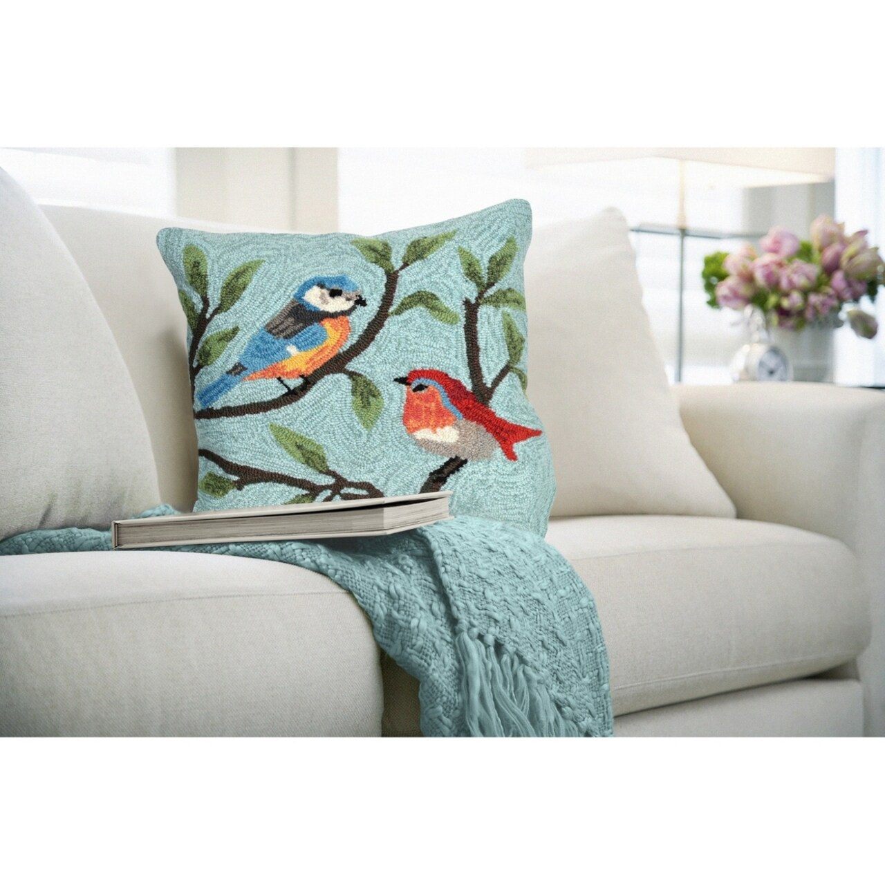 The Rug Department Liora Manne Frontporch Birds On Branches Indoor Outdoor Decorative Pillow Aqua